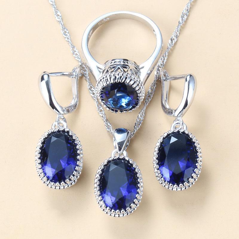 Wedding-Engagement 925 Silver Jewelry Sets AAA+ Quality Natural Crystal Bridal Costume 3-Piece Sets For Women 8-Colors Jewelry