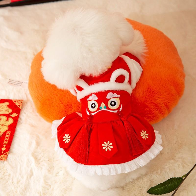 Pet Chinese Style Cotton Coat Dogs Cats Small Medium Breeds Festive Lion Dance Costume
