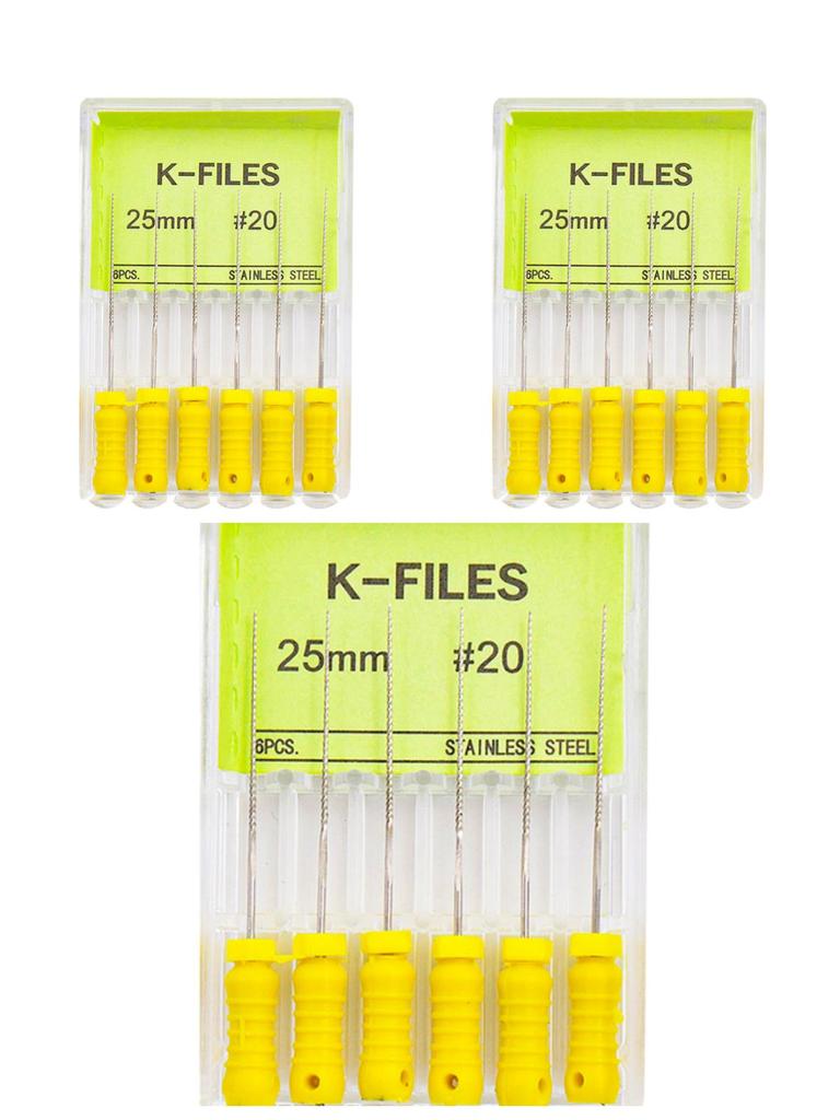 3boxes,6Pcs/Box Dental K Files 21mm/25mm Hand Use Files Stainless Steel Root Canal Files Dentistry Endodontic Instruments