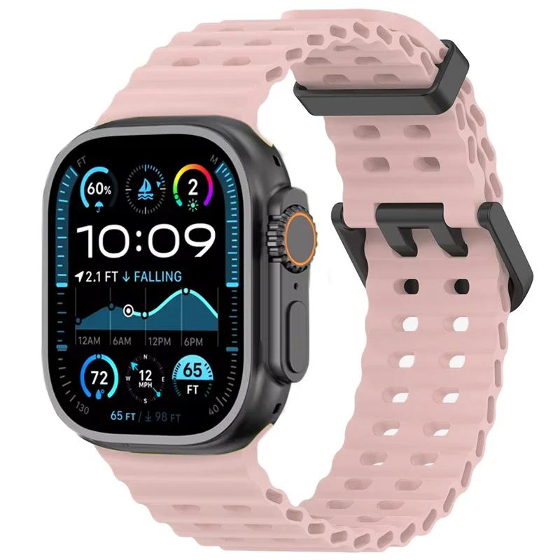 Силиконовый ремешок Ocean для Apple Watch Ultra 3 2 49 мм/11 10 46 мм 45 мм 44 мм Спортивный ремешок Браслет iWatch Серии 9 8 7 6 5 4 SE 3