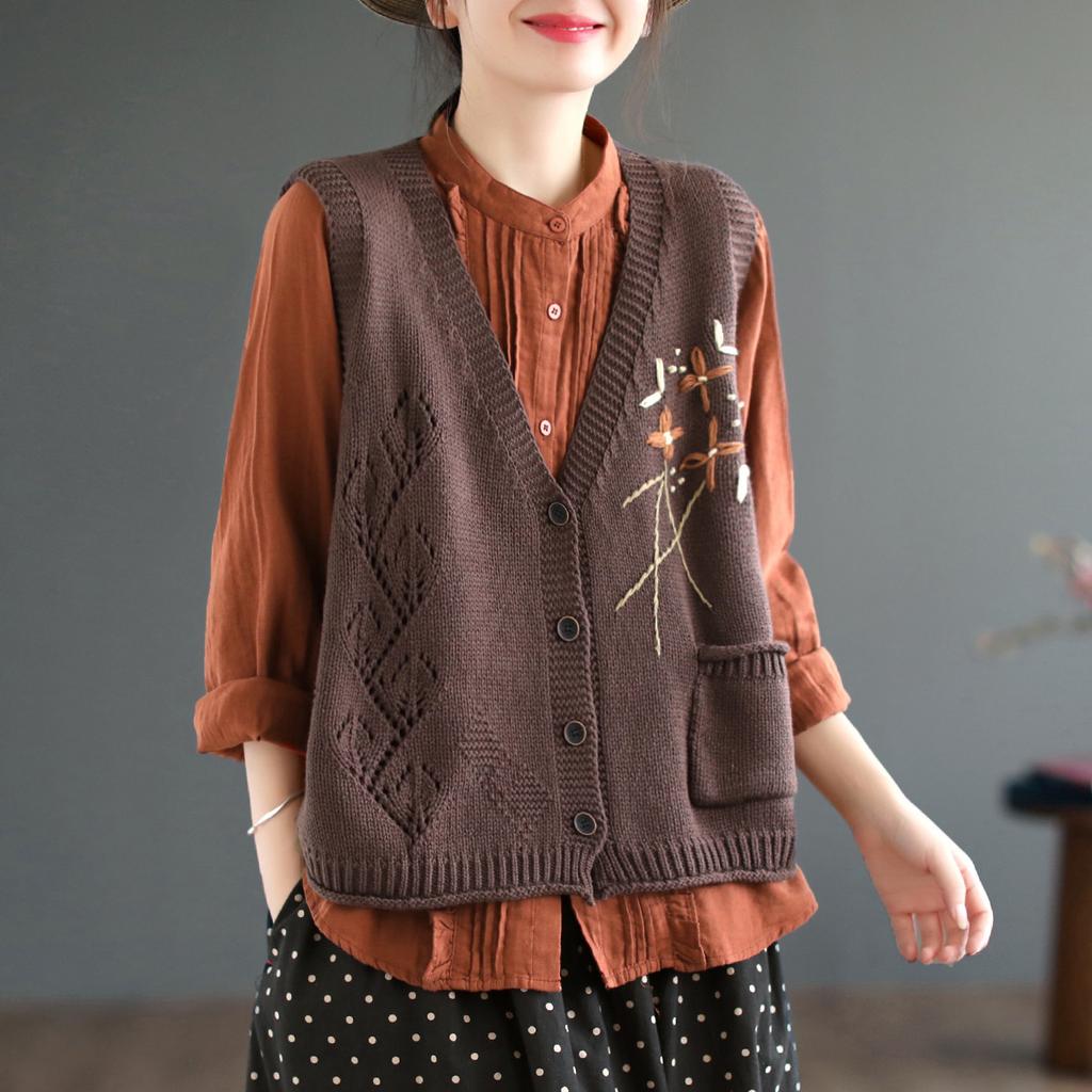 Корейская мода ручной вязки свитер с цветочным карманом весна-лето женский жилет вязаный безрукавный топ винтажный жилет