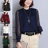 Womens Spring Chiffon Shirt With Lace Vneck And Long Sleeves For Casual Daily Wear