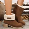 Fashion Women Fur Snow Boots Suede Mid Heels Shoes Chunky 2024 Warm Winter Walking Short Plush Boots New Pumps