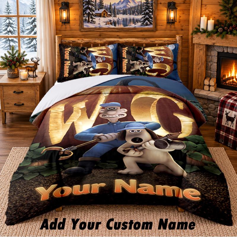 Wallace & Gromit Custom Name 3Pcs Bedding Set 1 Bed Sheet 2 Pillowcases Bedroom Home Decor