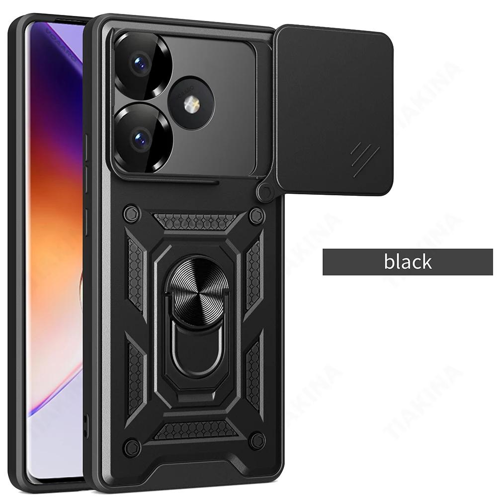 Slide Lens Armor Funda для Redmi 13 4G чехол для Redmi Turbo 3 Note 13R POCO M6 F6 Pro 5G чехол магнитное кольцо подставка держатель чехол