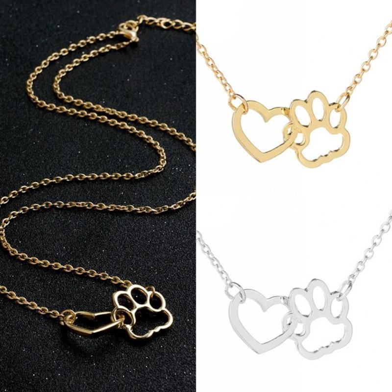 Women Fashion Dog Claw Paw Pendant Girl Heart Hollow Charm Necklace Jewelry Gift