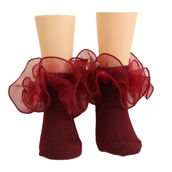 Yousheng 1 пара детских носков в стиле принцессы Лолиты с цветочным кружевным декором, однотонные, мягкие, дышащие, эластичные, нескользящие, для балета и танцев