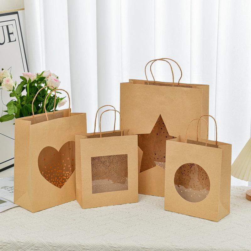 Creative Kraft Paper Window Gift Tote Bag for Birthday or Shopping
