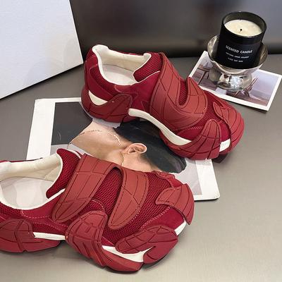 Женские осенние модные универсальные дышащие спортивные туфли на липучке с сеткой и платформой