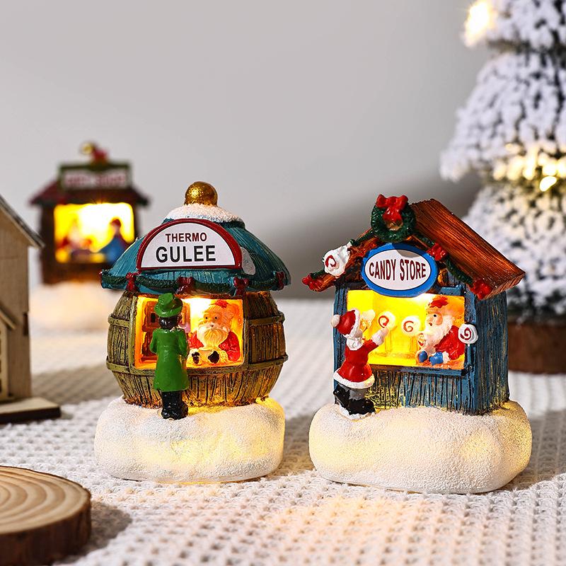 Christmas House Figurine Christmas Resin Wear Resistant Tiny Resin House Village Miniature Model Xmas Decoration for Wedding