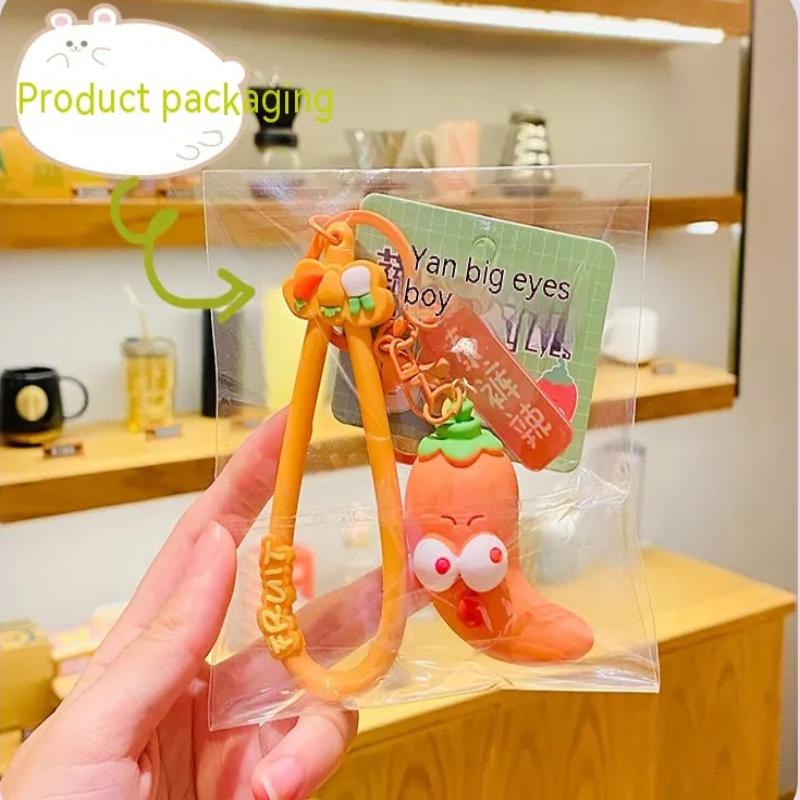 Creative Car Keychain, Funny And Cute Cartoon, Vegetables, Big Eyes, Schoolbag Pendant, Couple Small Gifts Key Chain Keychains Female Flower Keyring