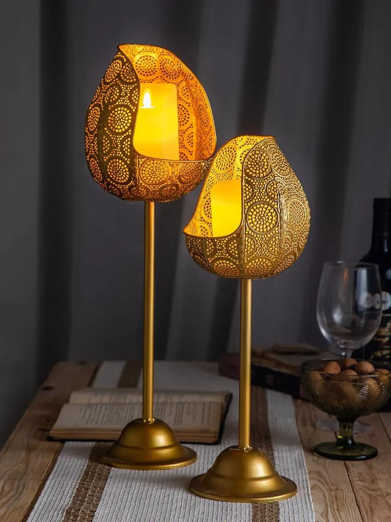 1 шт. Европейский стиль металлический подсвечник ювелирные изделия ручной работы полый узорчатый золотой подсвечник подсвечник для ужина