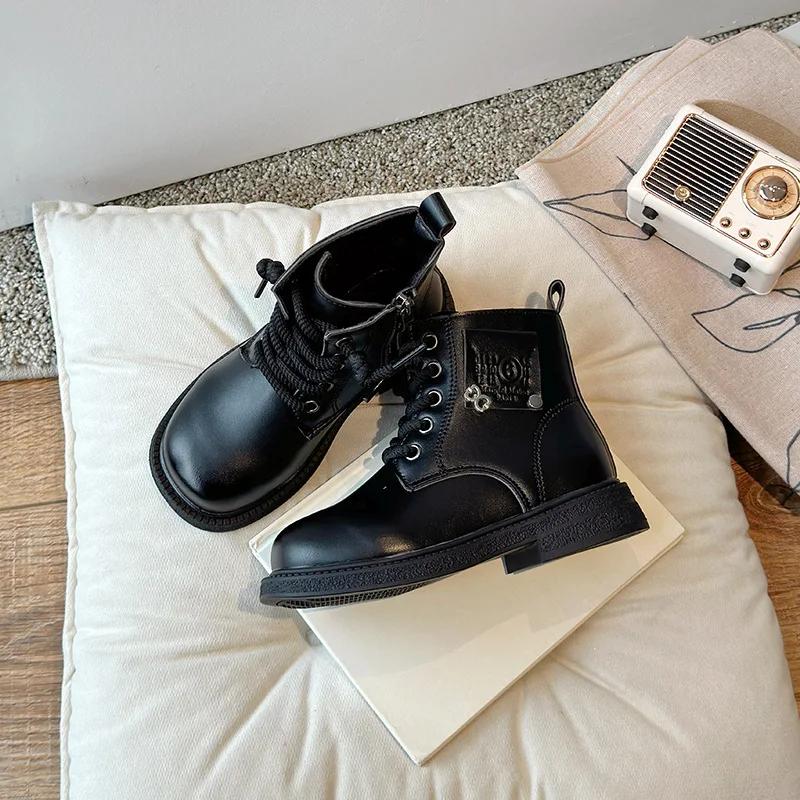 Мальчики Девочки Кожаные Ботинки Красивые Модные Детские Мотоциклетные Ботинки Нескользящие 2024 Осень Зима Новые Детские Короткие Ботинки Мягкая Подошва