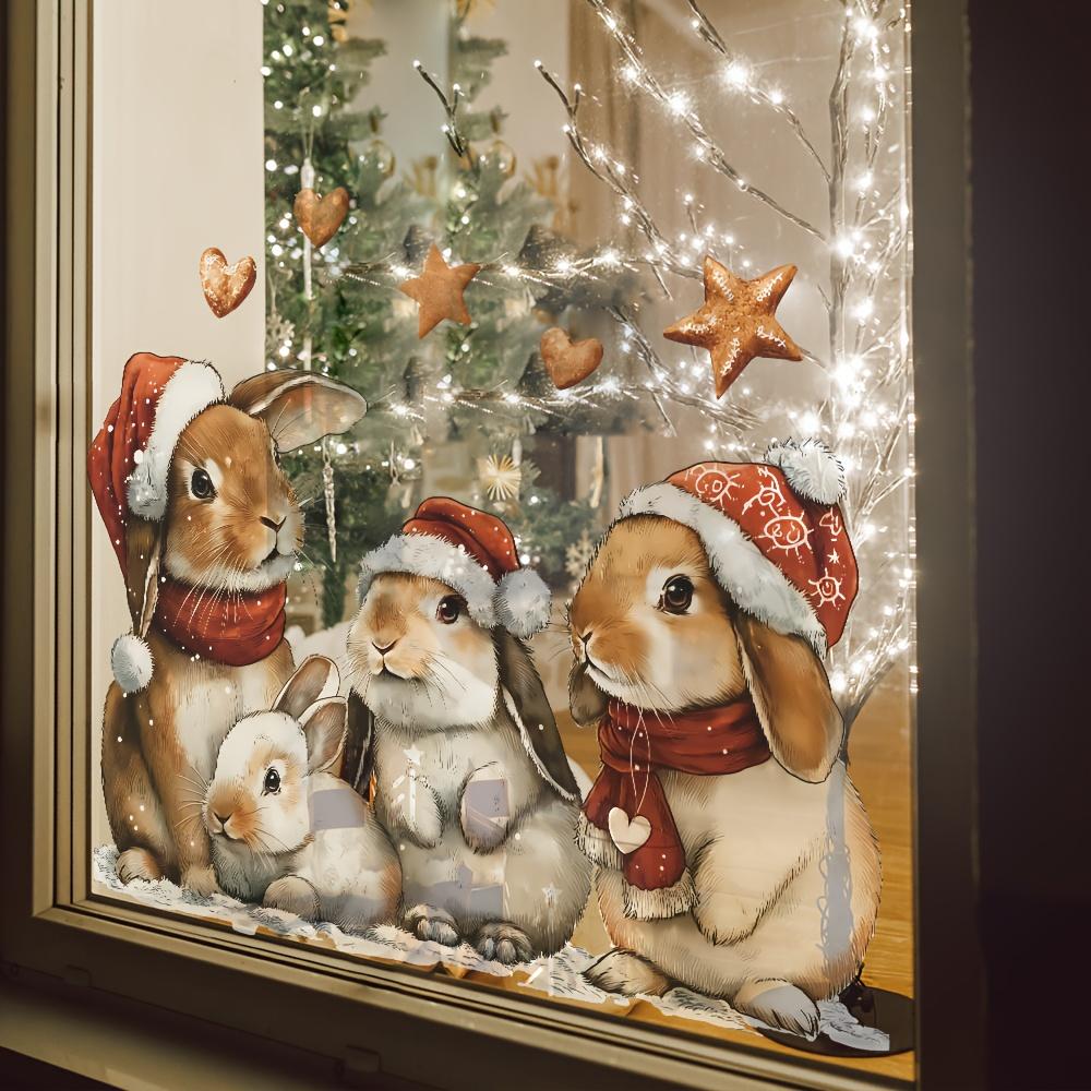 1 шт. Рождественская наклейка с дизайном кролика - Съемная водонепроницаемая наклейка для настенного искусства, украшения комнаты, эстетика декора комнаты