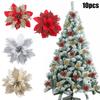 10x Artificial Glitter Flower Ornaments for Xmas Tree Decoration Eye Catching