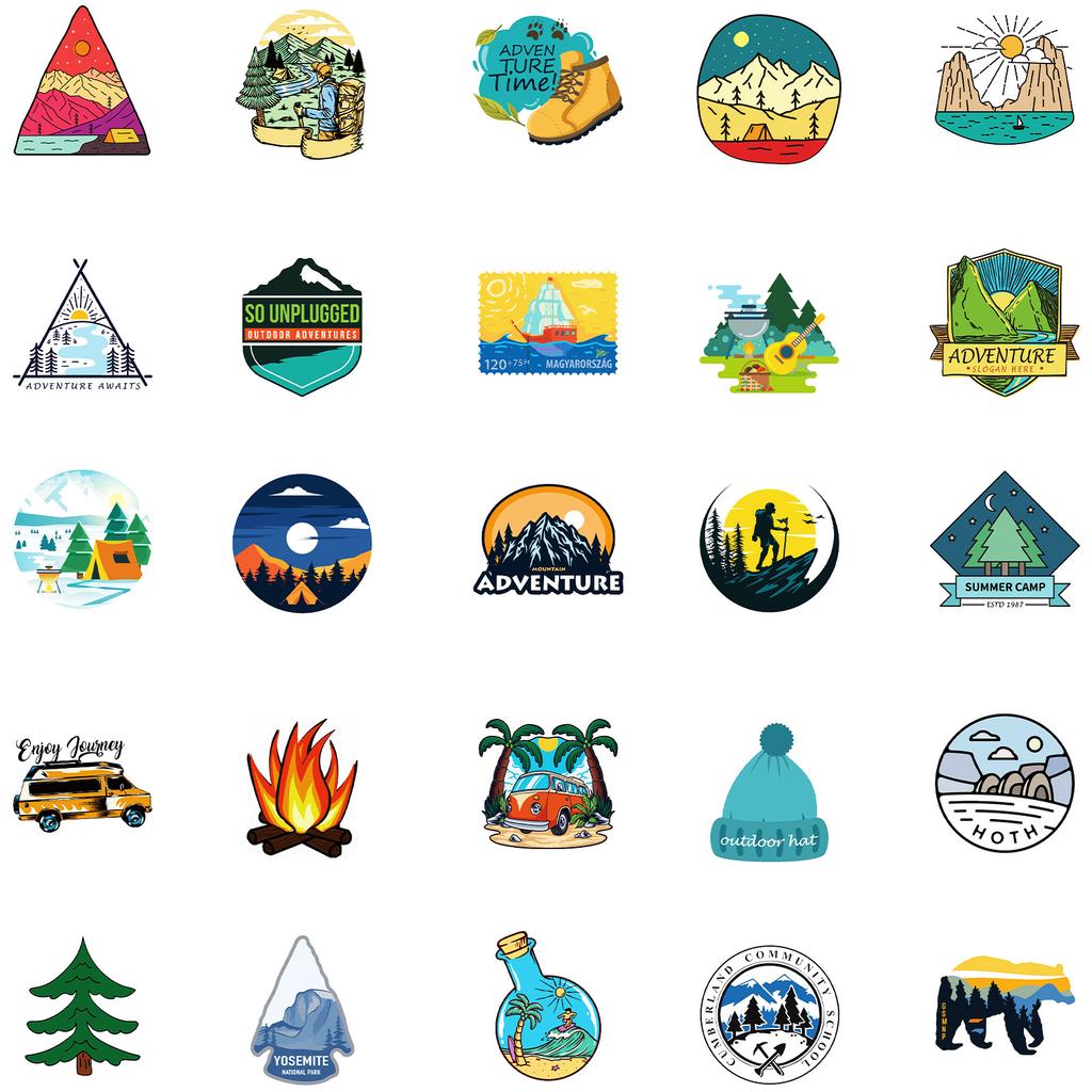 50 Sheets Of Outdoor Camping Theme Pp Waterproof Decorative Stickers Diy Mobile Phone Case Luggage Refrigerator