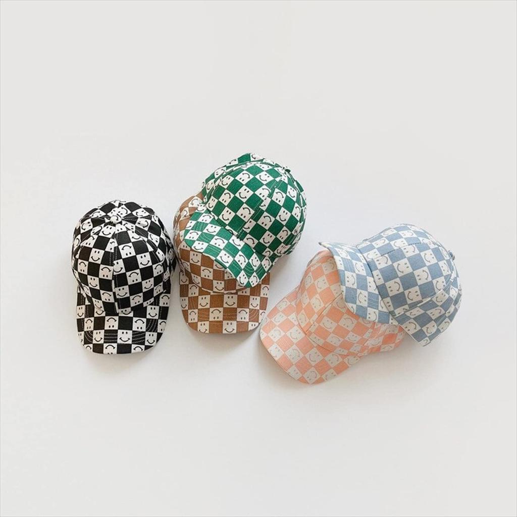 Misia Luxury Unisex Baseball Cap with Smile Pattern Checkered Design for Sizes Sky for Boys and Girls Kids' Spring/Summer, 52-54cm [26219-26223] Blue,