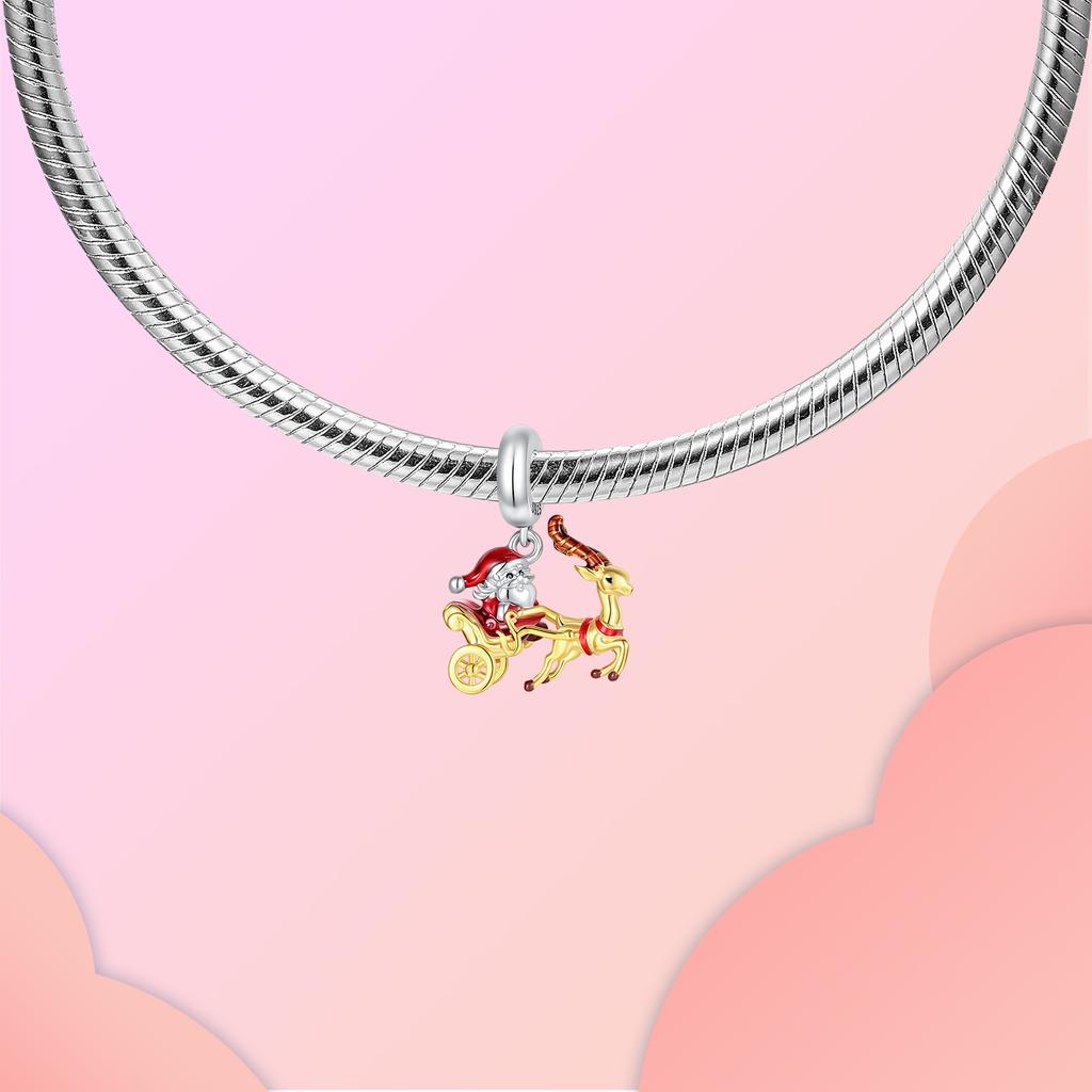 Медный Санта-Клаус Сани Олень Рудольф Подвеска Рождественская Совместимо с Аутентичными Браслетами-Шармами Женские DIY Украшения Подарок