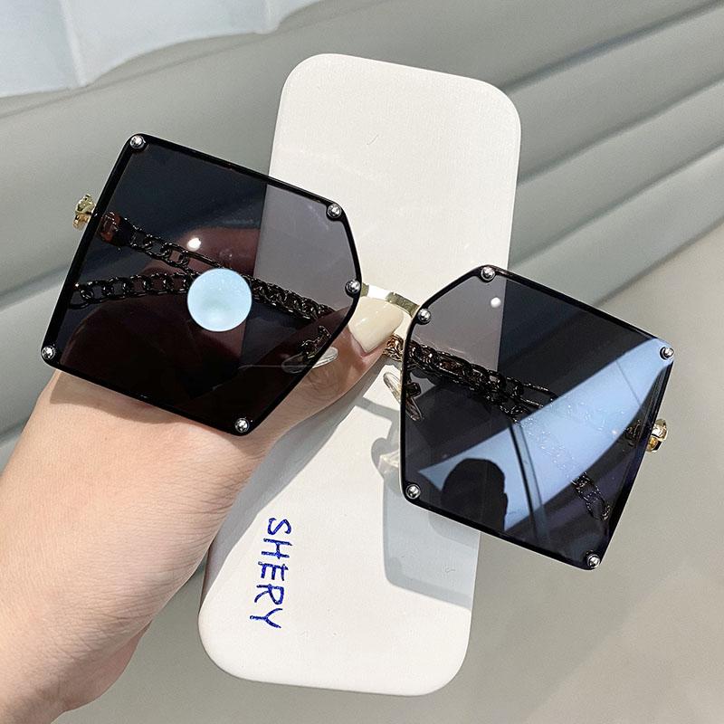 Солнцезащитные очки в корейском стиле, женские, модные, с большой оправой и дужками-цепочками, для женщин, защита от УФ-лучей, женские солнцезащитные очки