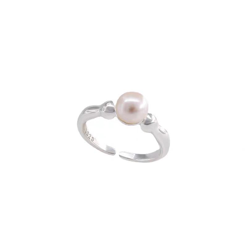 Korean Style Geometric Irregular Faux Pearl Open Adjustable Women's Ring