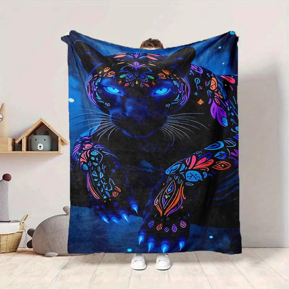1PC Neon Panther Print Blanket, Throw For Sofa, Bed, Travel, Printing Blanket With Soft And Warm Fabric yy250918163