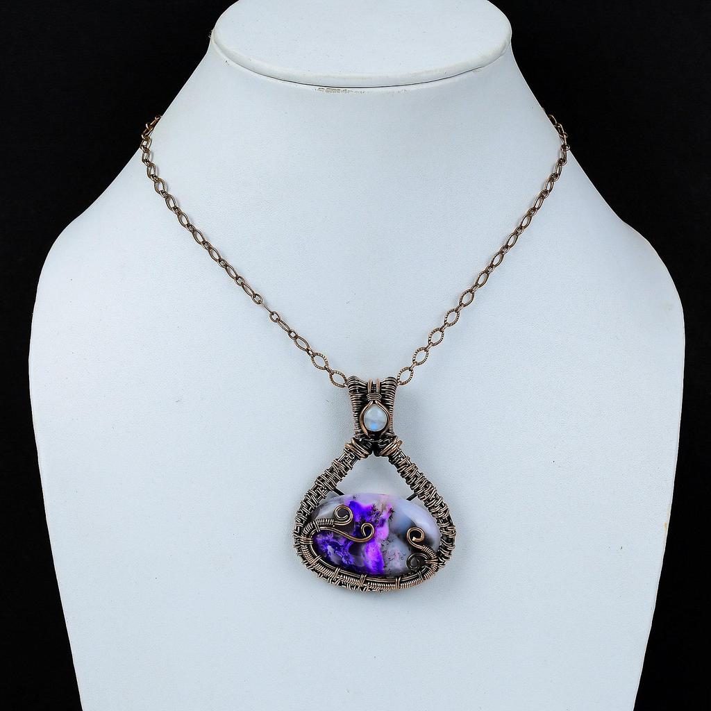 Фиолетовый дендрит опал драгоценный камень чистая медная проволока обернутая подвеска ручной работы ювелирные изделия