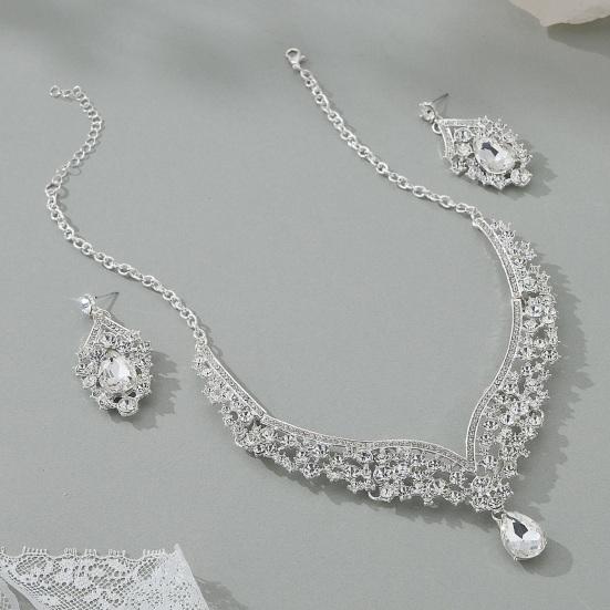 1 Set Necklace Earrings Set Rhinestone Necklace Earrings Prom Wedding Party Bride Symmetric Dangle Earrings Formal Occasions Neck Jewelry Set