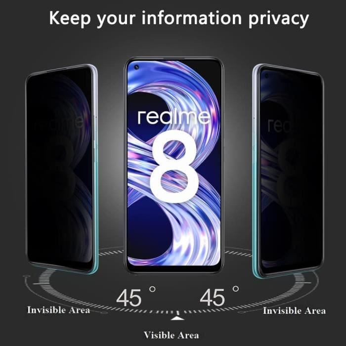 [2 pièces] Verre Trempé Anti-espion pour realme 8 - E.F.CONNECTION - Verre Trempé - Noir