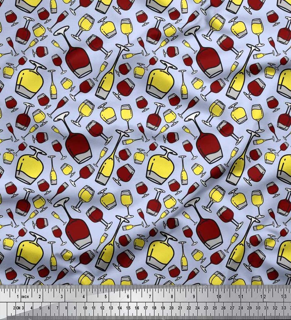 Soimoi Японская креп-сатиновая ткань с принтом для бутылок и бокалов для вина, ткань для рукоделия по метрам, 42 дюйма