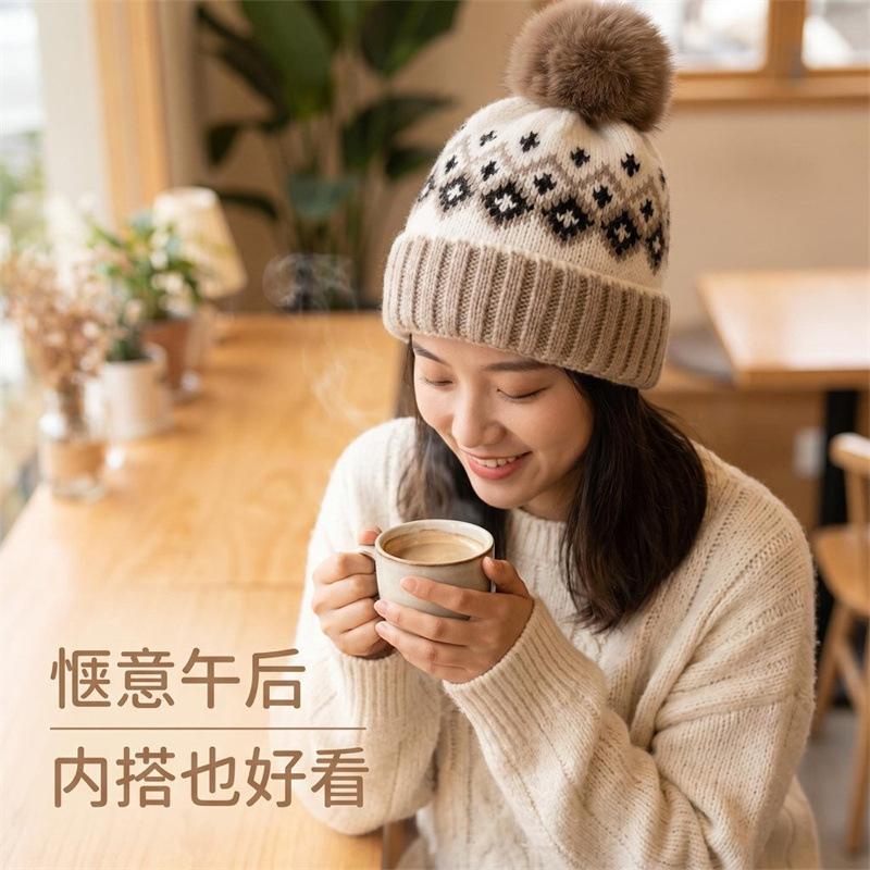 European and American winter hats women's fleece thickened high elastic thermal pullover hat autumn and winter fashion knitted hat
