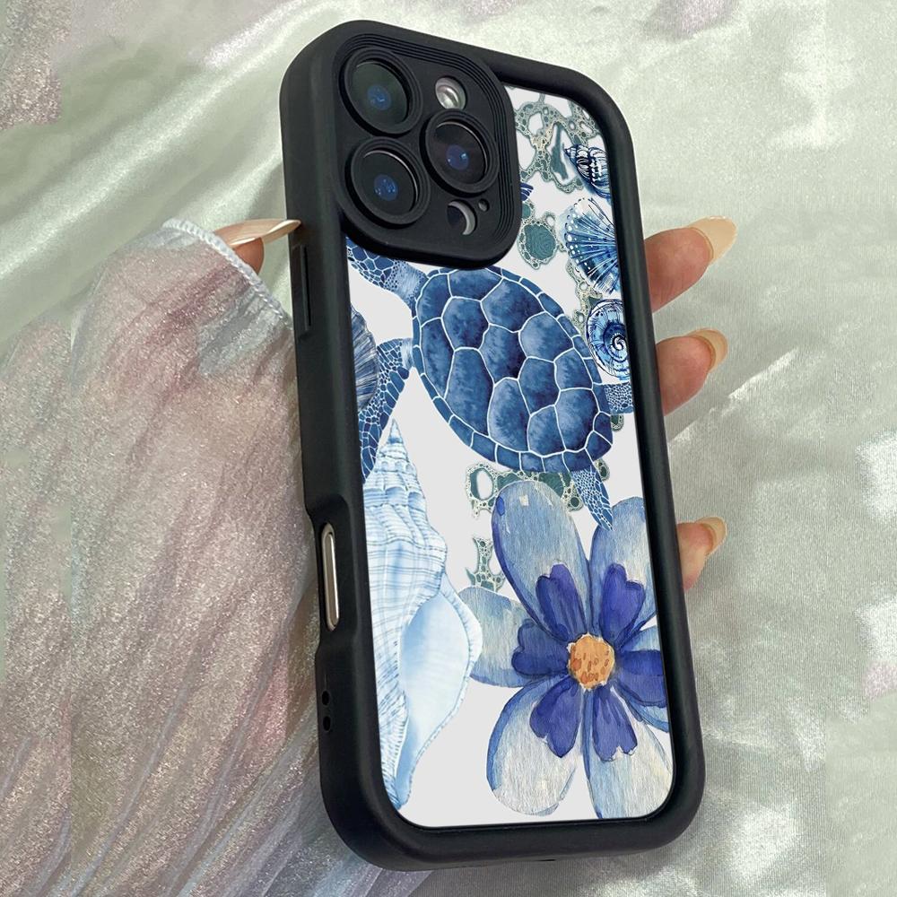 JT100 Синяя морская звезда черепаха для iPhone 17 16 15 14 Pro Max Samsung S26 S25 S24 Ultra A17 A16 A07 A56 A06 Xiaomi 15T Redmi 14C 15c Note 14 Мягкий чехол из ТПУ