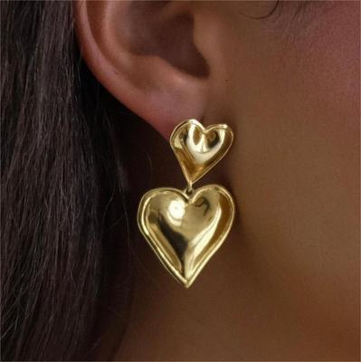 Серьги-подвески Love в европейском и американском стиле из 18-каратного золота с двойным сердцем из нержавеющей стали