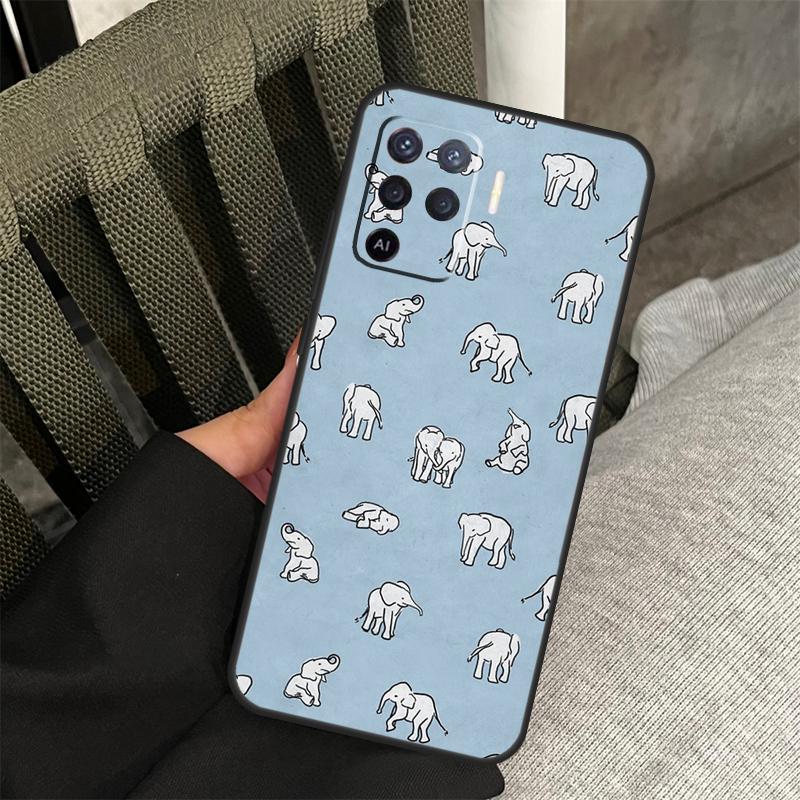 Cute Baby Elephant Case For Oppo A38 A18 A58 A78 A98 A79 A40 A60 A80 A16 A76 A96 A15 A74 A94 A54 A77 A17 Cover