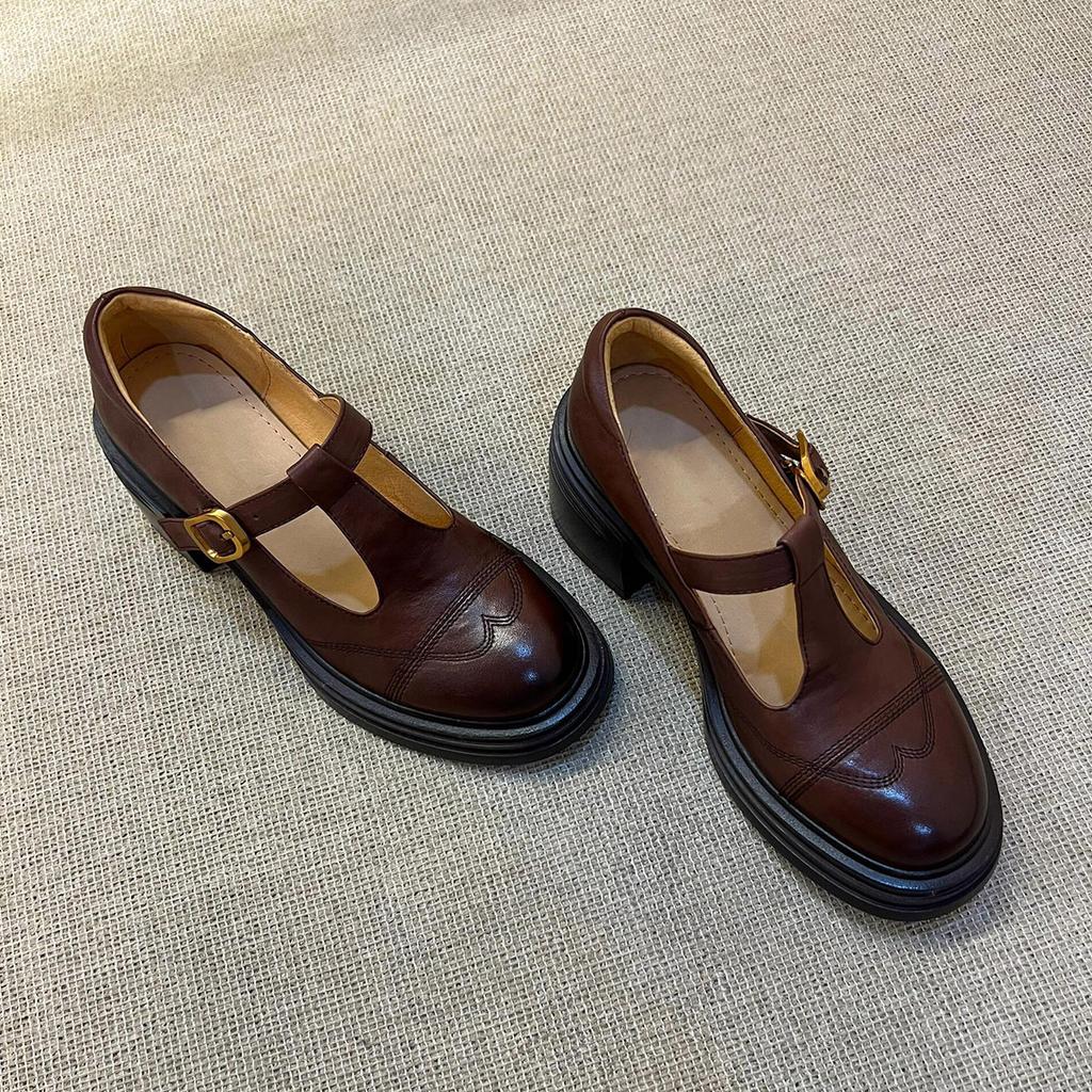 Platform Thick Heel British Style Retro Small Leather Shoes Women's Loafers Round Head Single Shoes Mary Jane Shoes