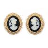 [R3881] - Gold Plated 'Camee' Black Gold Plated Earrings - 15x12 Mm