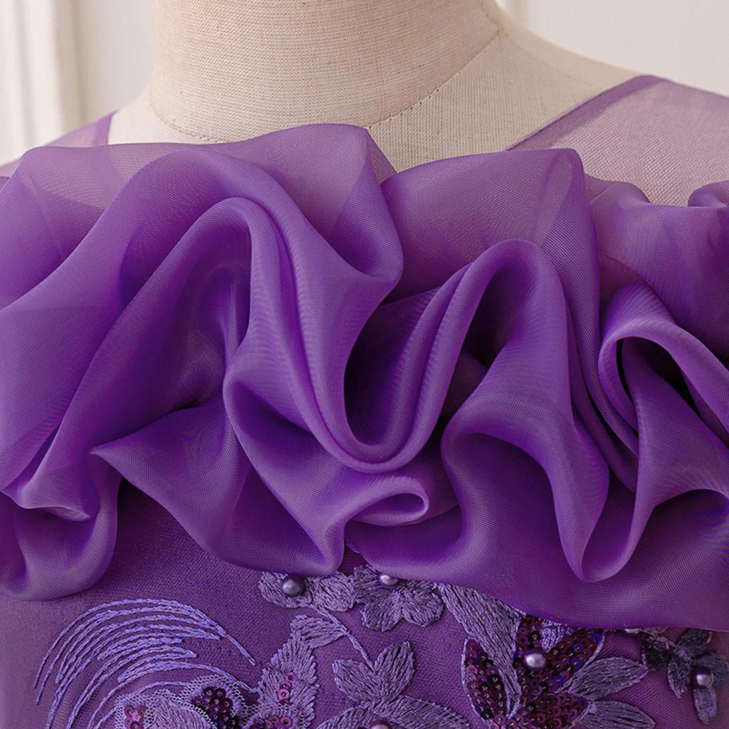 Детское темно-фиолетовое тюль бальное платье вечернее платье подходит для празднования дня рождения выступление жемчужное сетчатое платье принцессы