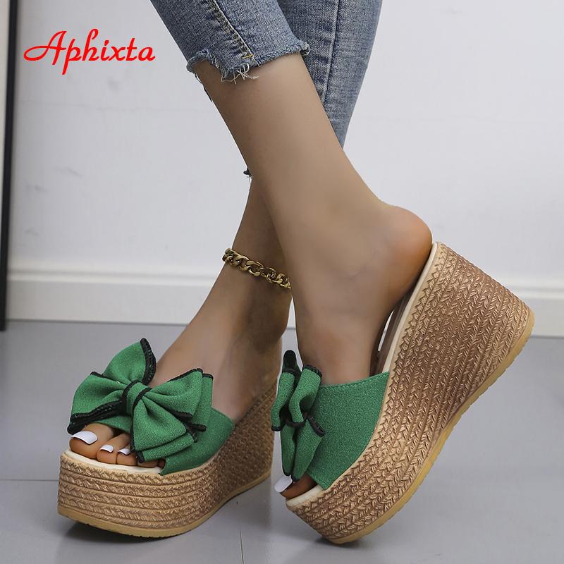 Fashion Aphixta 9cm Heels Slides Women's Shoes Woman Slippers Flip Flops Wedge Platform Shoes Woman Beach Slippers Zapatos Mujer