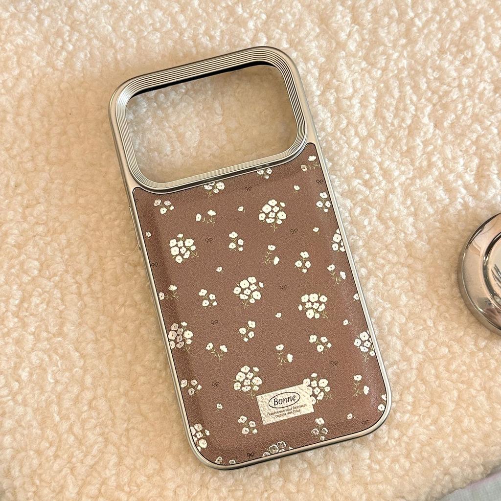 Применимый чехол для мобильного телефона Apple 17 16promax кожаный iPhone15 золотисто-коричневый цветок 11 ретро 13 ремешок