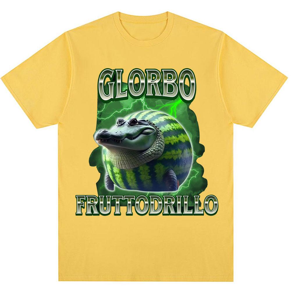 Забавная футболка с мемом Glorbo Fruttodrillo, итальянская мода с мозговым гниением, юмористические футболки, мужские, женские, свободные, хлопковые, повседневные футболки, уличная одежда