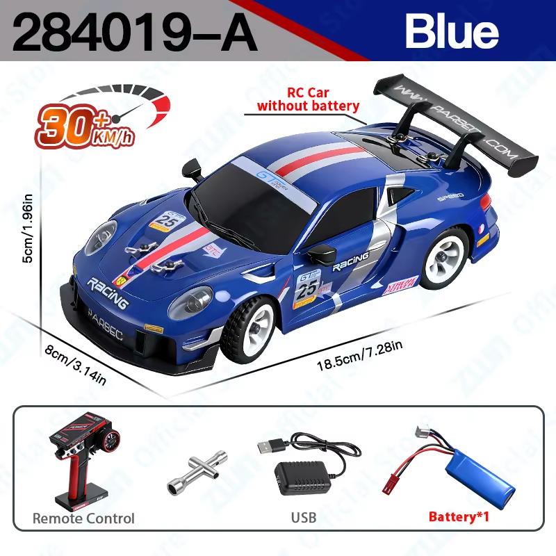 Rechargeable 1:28 2.4G RC Car with Cool LED Lights 4-wheel Drive Gyro 30KM/H High Speed Radio Control Model Drift Racing Vehicle Toy Gift for Children