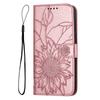 Embossed Sunflower PU Leather Card Holder Flip Cover for Samsung Xiaomi Redmi Huawei Honor Magnetic Hand-strap Wallet Case with Kickstand