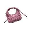 2026 New Miu Family Cloud Pleated Hobo Bag: Embroidered Thread, Single Shoulder, Cross-Body Crescent Bag for Women