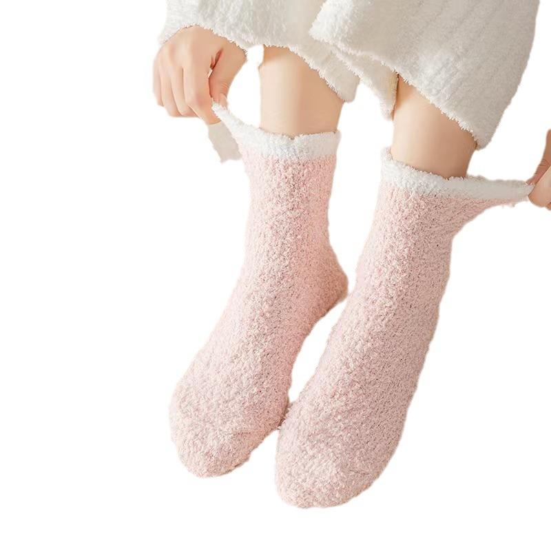 5 Pairs of Female Autumn and Winter Add Velvet and Thick Warm Home Floor Sleep In The Tube Moon Socks