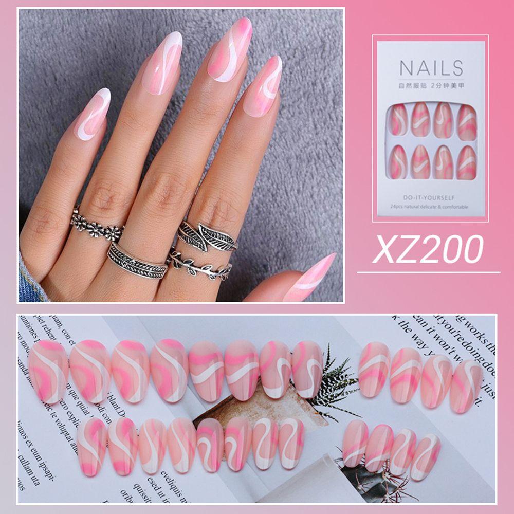 24pcs Press On Nails French Long and Short Square Almond Full Cover False Nail Fake Nails