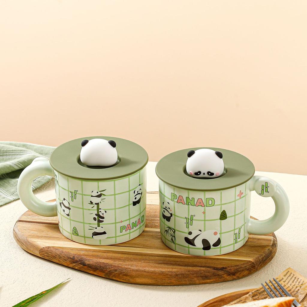 Милая чашка с изображением маленькой панды, офисная керамическая чашка с крышкой, дорогой набор, бытовая чашка для воды, мультяшная чашка