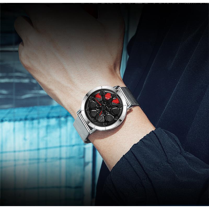 SANDA Часы со стальным ремнем, модные повседневные мужские часы с крутым циферблатом, кварцевые часы на колесе автомобиля