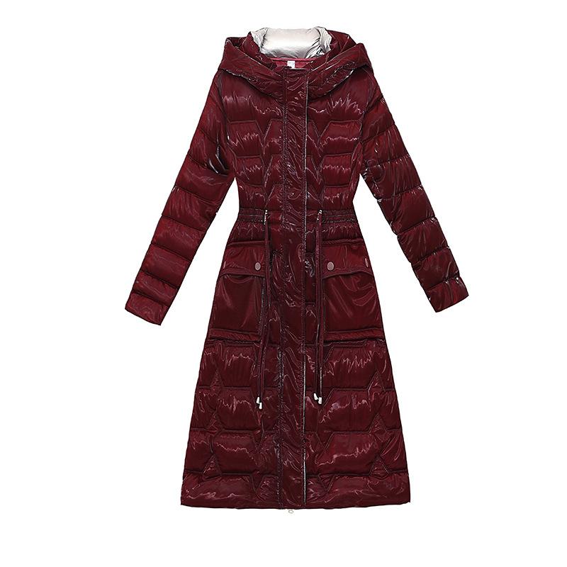 Bright Cotton-padded Jacket Women's Long Over-the-knee Slim Hooded Waist Coat In Winter