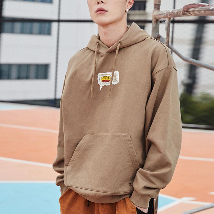 Li Ning Badfive свободная повседневная спортивная толстовка с капюшоном мужская толстовка прянично-коричневая AWDQC31-3