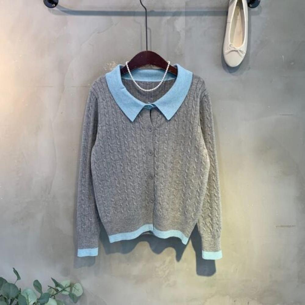 C S In The Room Collared Color bloCk Cable Knit Cardigan 4 ColorS