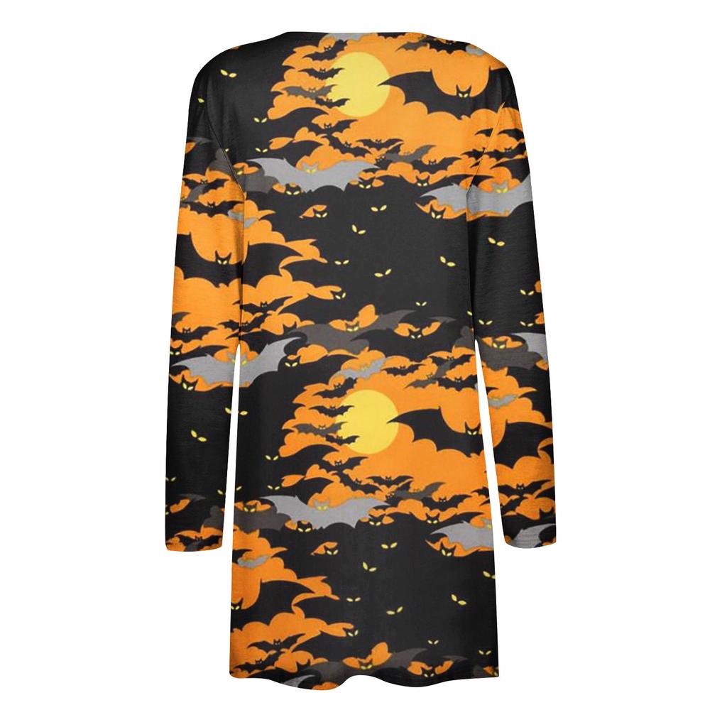 Женская модная повседневная куртка-кардиган средней длины с длинным рукавом и принтом на Хэллоуин